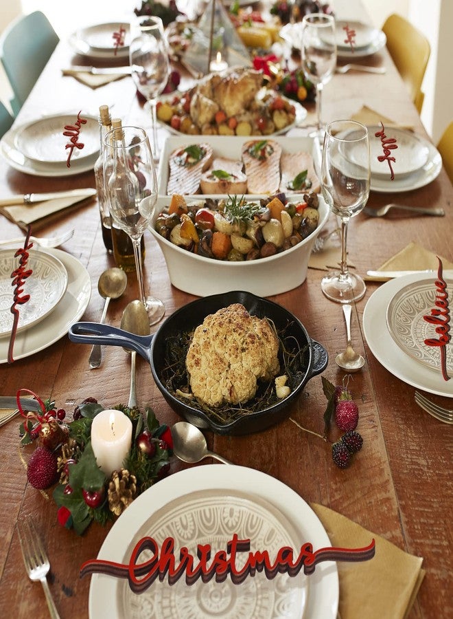 BORAMDO Christmas Wooden Letter Wall Sign Decor 12Pcs, Wooden Words Cutouts for Home Decorations, Table Plate Rustic Ornaments, Blessed Joyful Believe Welcome Merry Christmas Red Wooden Signs… - Image 5